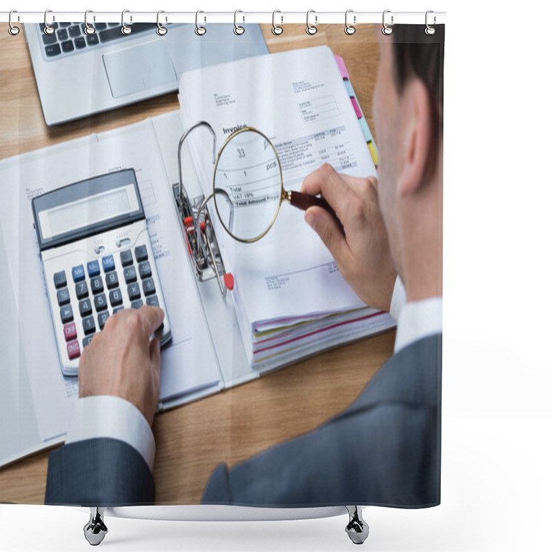 Personality  Businessman Examining Invoice Shower Curtains