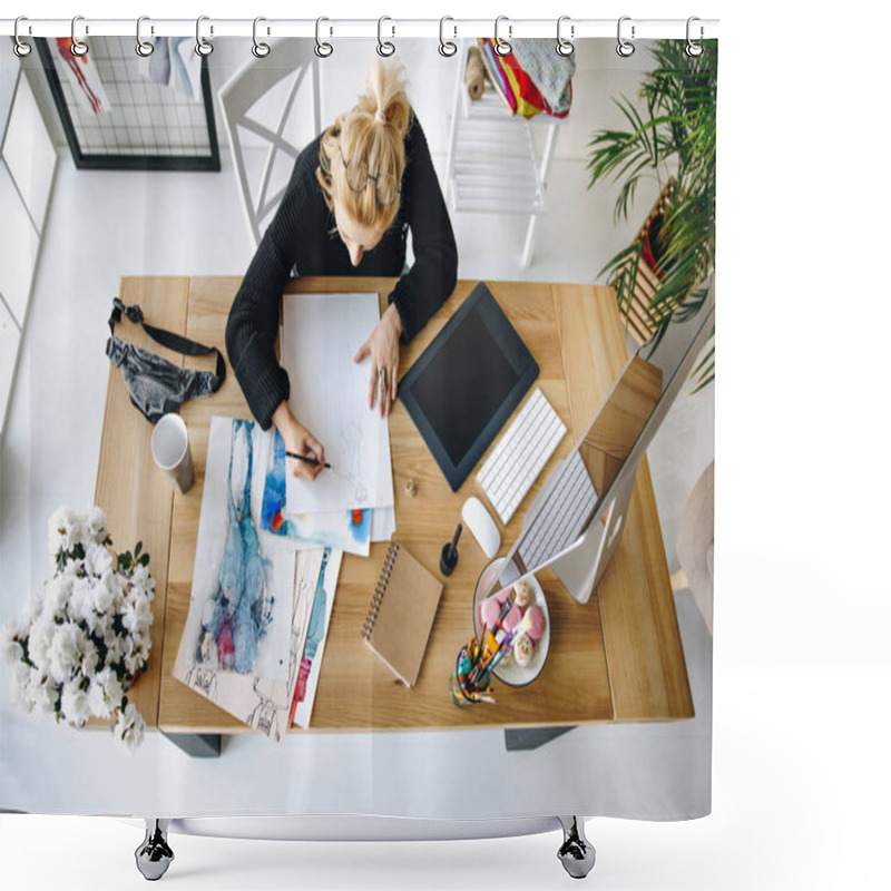 Personality  Fashion Designer Working In Office Shower Curtains