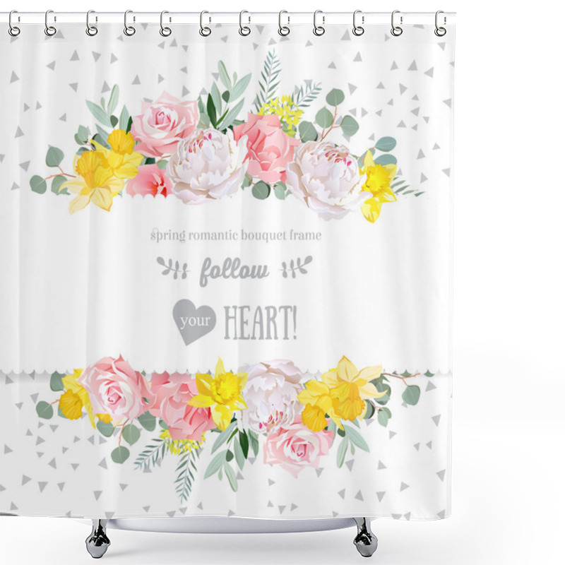 Personality  Peony, Rose, Narcissus, Pink Flowers And Decorative Eucaliptus L Shower Curtains