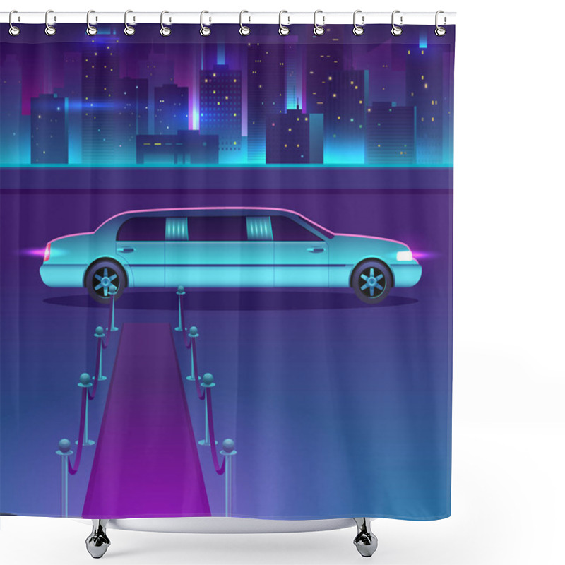 Personality  Limousine With A Red Carpet At Night Vector In Front Of City Urban Landscape, Luxury Metropolis. Shower Curtains