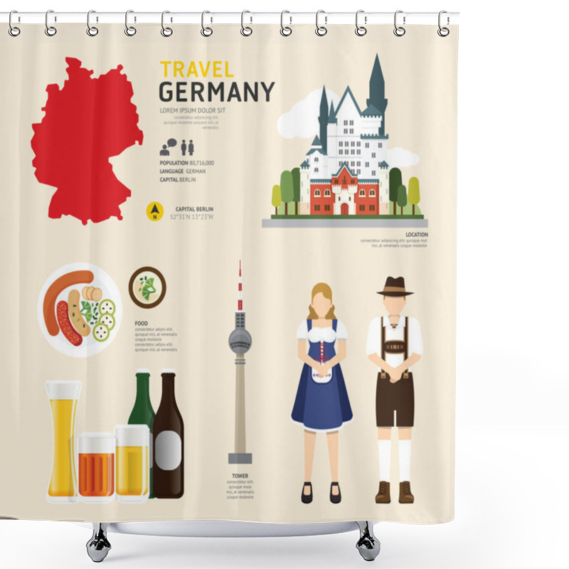 Personality  Flat Icons Design Of Germany Landmarks Shower Curtains