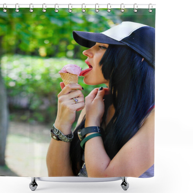 Personality  Grunge Young Woman With Ice Cream Outside Shower Curtains