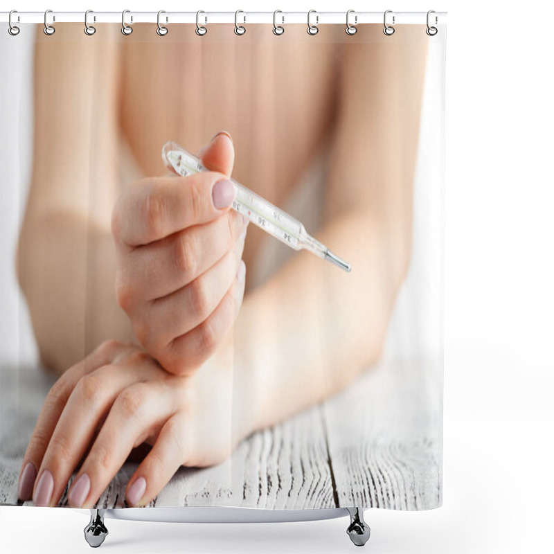 Personality  Traditional Thermometer In Female Hands,  Fertility Cycle Contro Shower Curtains