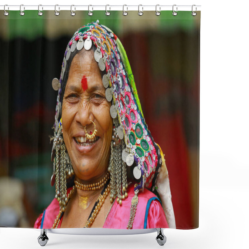 Personality  PUNE, MAHARASHTRA, INDIA, June 2017, Traditionally Dressed Woman Smiles At Camera Shower Curtains