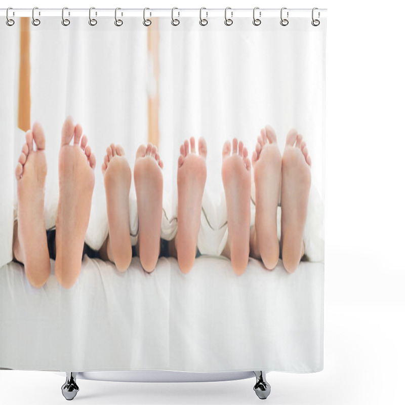 Personality  Feet Of Family In Bed Shower Curtains