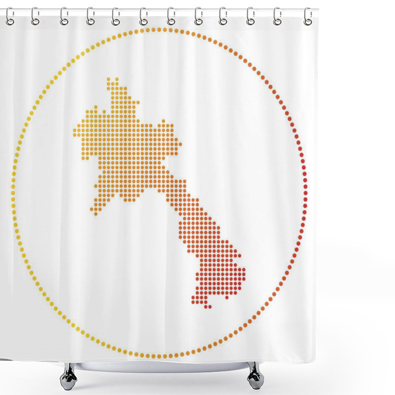 Personality  Laos Digital Badge Dotted Style Map Of Laos In Circle Tech Icon Of The Country With Gradiented Shower Curtains