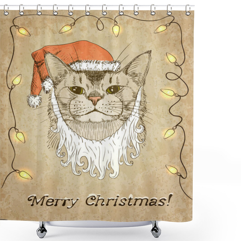 Personality  Santa Cat Shower Curtains