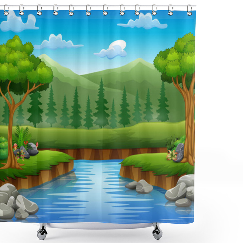 Personality  River Cartoons In The Middle Beautiful Natural Scenery Shower Curtains