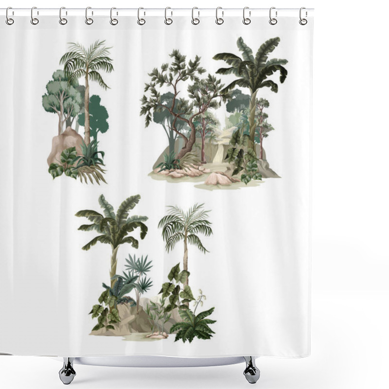 Personality  Jungle Landscape With River And Palms. Vector. Shower Curtains