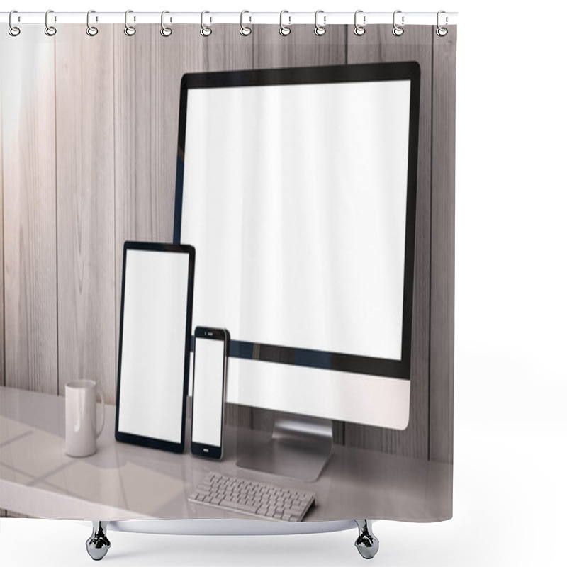 Personality  Digital Generated Devices On Desktop Shower Curtains