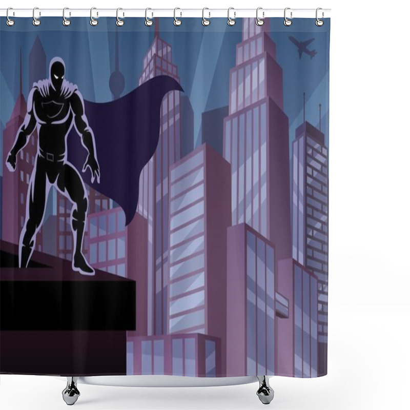 Personality  Superhero On Roof Shower Curtains