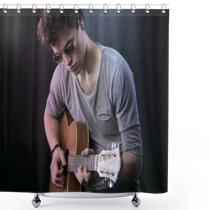 Personality  Young Guitarist Performing Shower Curtains