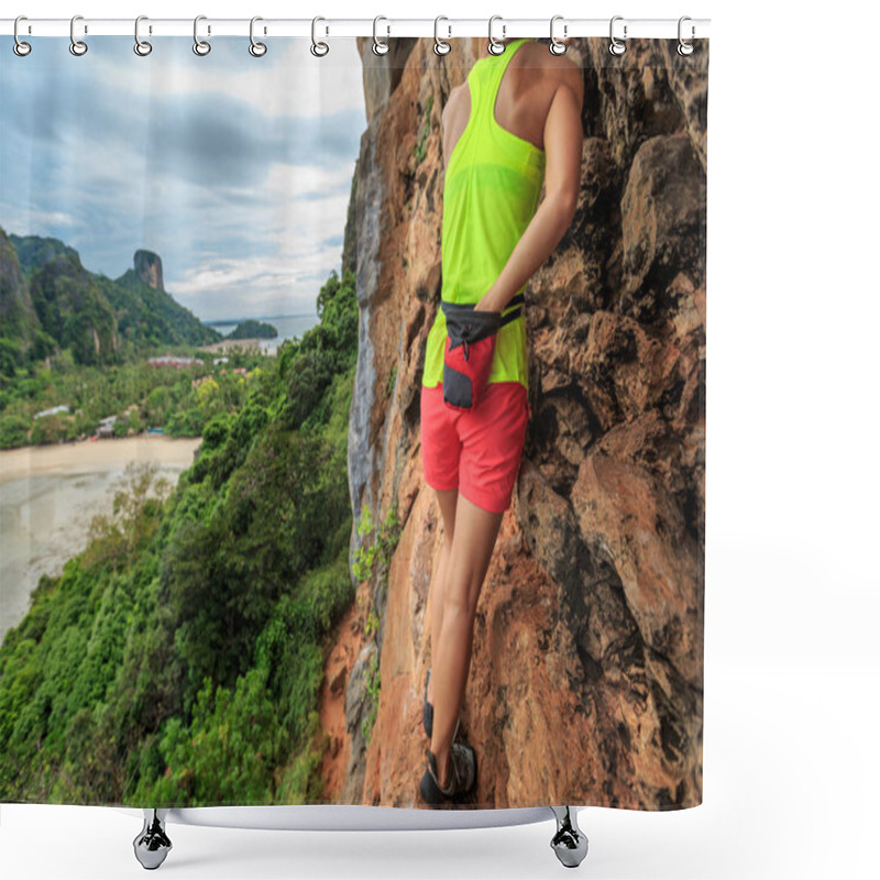 Personality  Young Woman Climbing At Seaside Cliff Shower Curtains