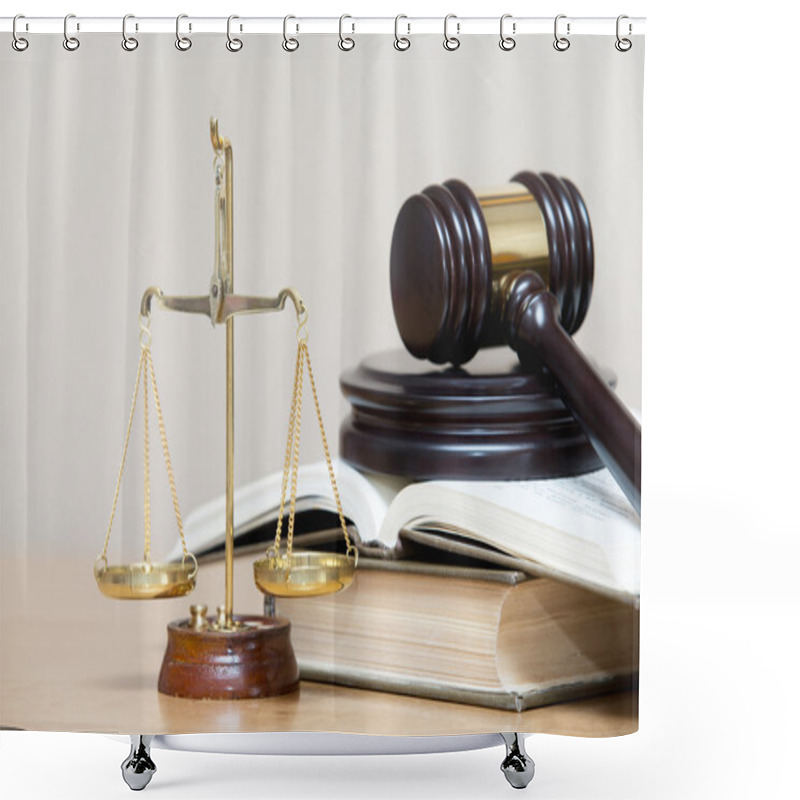 Personality  Wooden Gavel And Books Shower Curtains