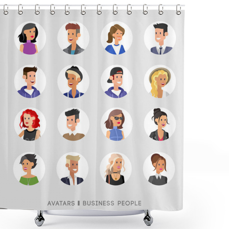 Personality  Cute Cartoon Human Avatars Set Shower Curtains