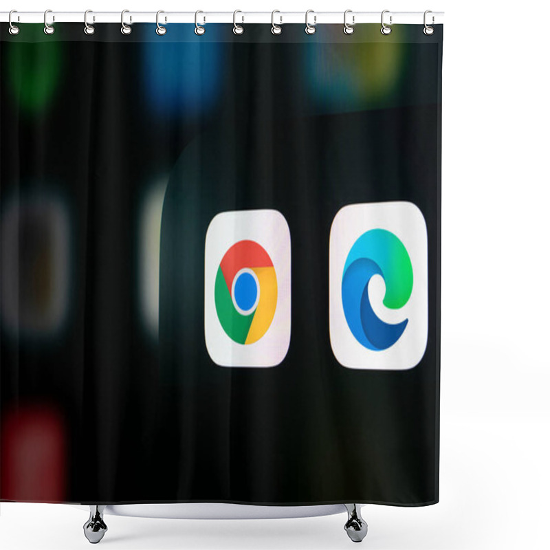 Personality  Dhaka, Bangladesh- 26 Nov 2024: A Close Up Of An IPhone Screen Displaying The  Google Chrome, Microsoft Edge App Icon. Shower Curtains