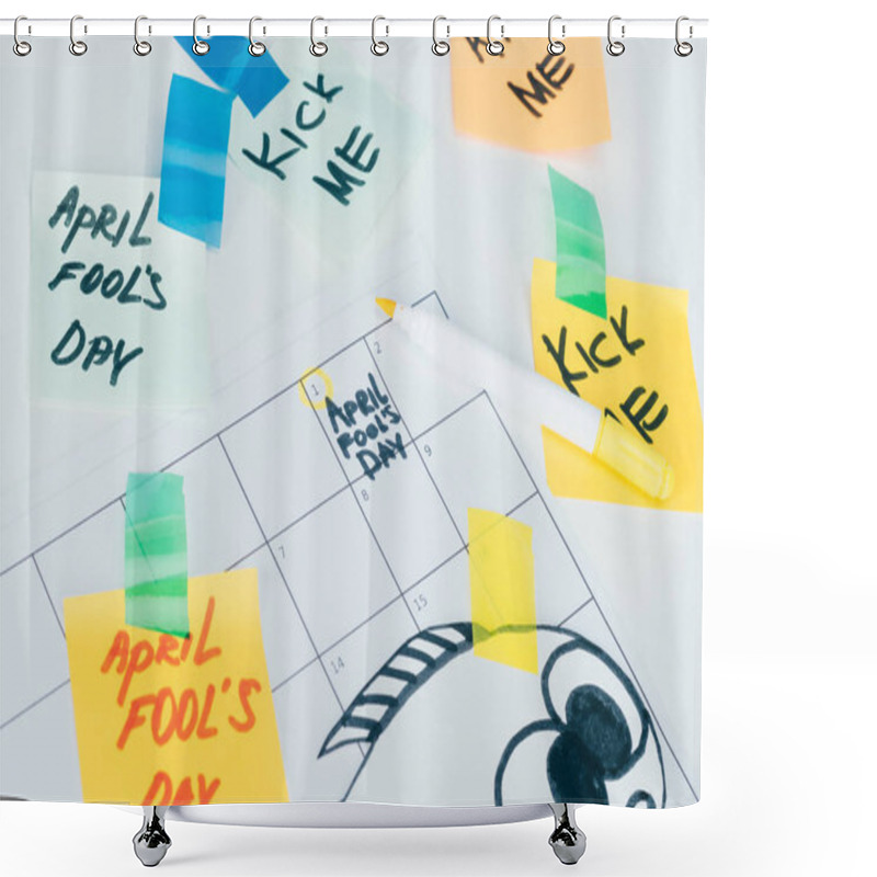 Personality  Close Up View Of Calendar With April Fools Day Lettering Isolated On Grey Surface, April Fools Day Holiday Concept Shower Curtains