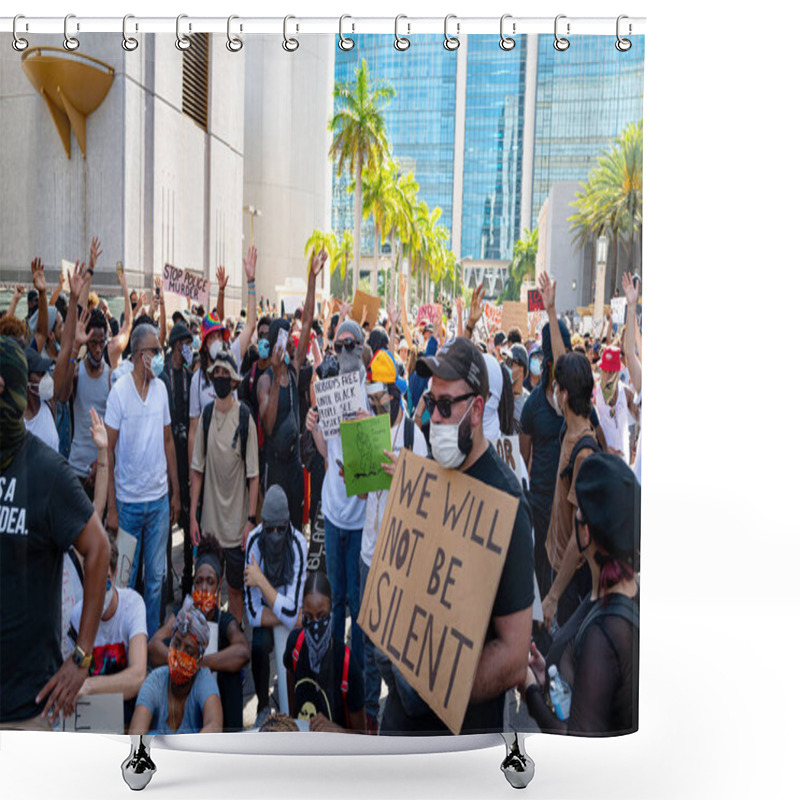 Personality  Miami Downtown, FL, USA - MAY 31, 2020: Black Lives Matter. Many American People Went To Peaceful Protests In The US Against The George Floyd Death: People Are Protesting. White And Black Together. Shower Curtains