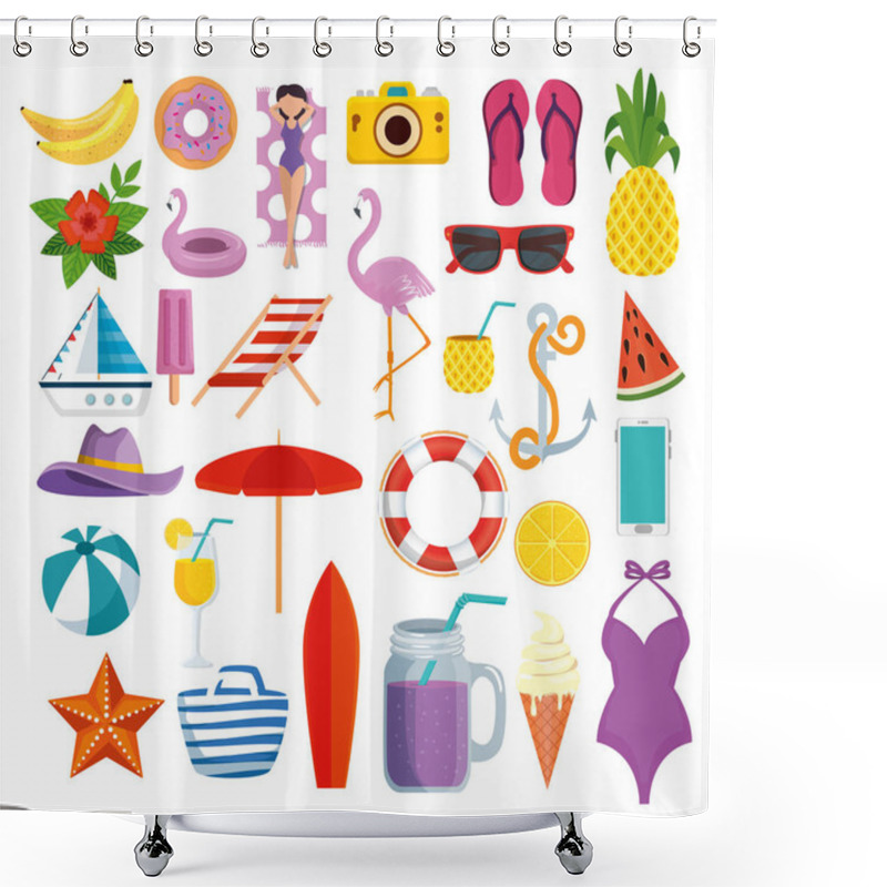 Personality  Set Of Summer Time With Tropical Fruits And Exotic Vacation Shower Curtains