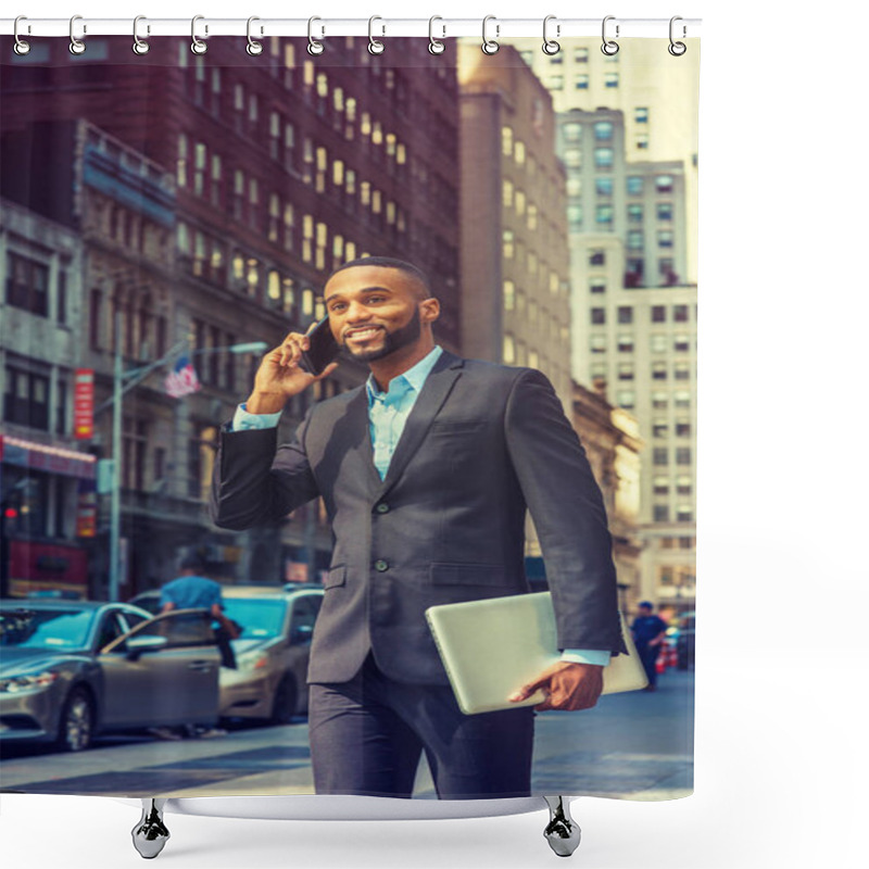 Personality  Young African American Businessman Traveling, Working In New Yor Shower Curtains