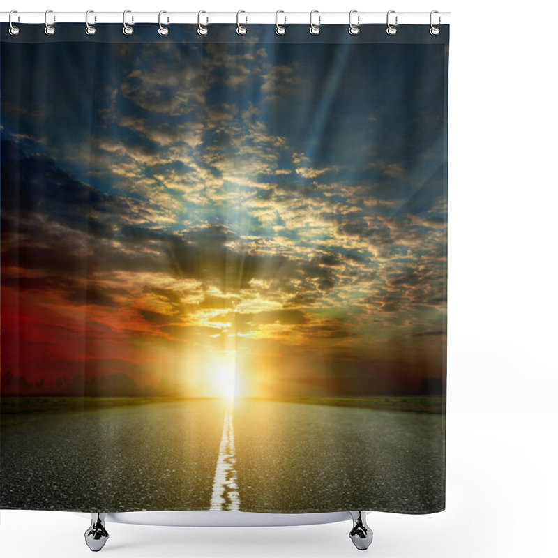 Personality  Asphalt Road And Sunset Shower Curtains