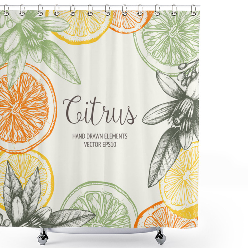 Personality  Hand Drawn Orange Fruit, Flowers Shower Curtains