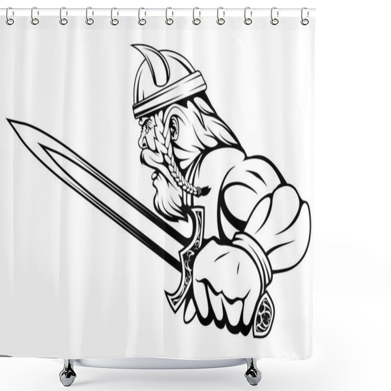 Personality  Viking Warrior With A Sword In His Hand, Suitable As Logo Or Team Mascot, Vector Graphic To Design Shower Curtains