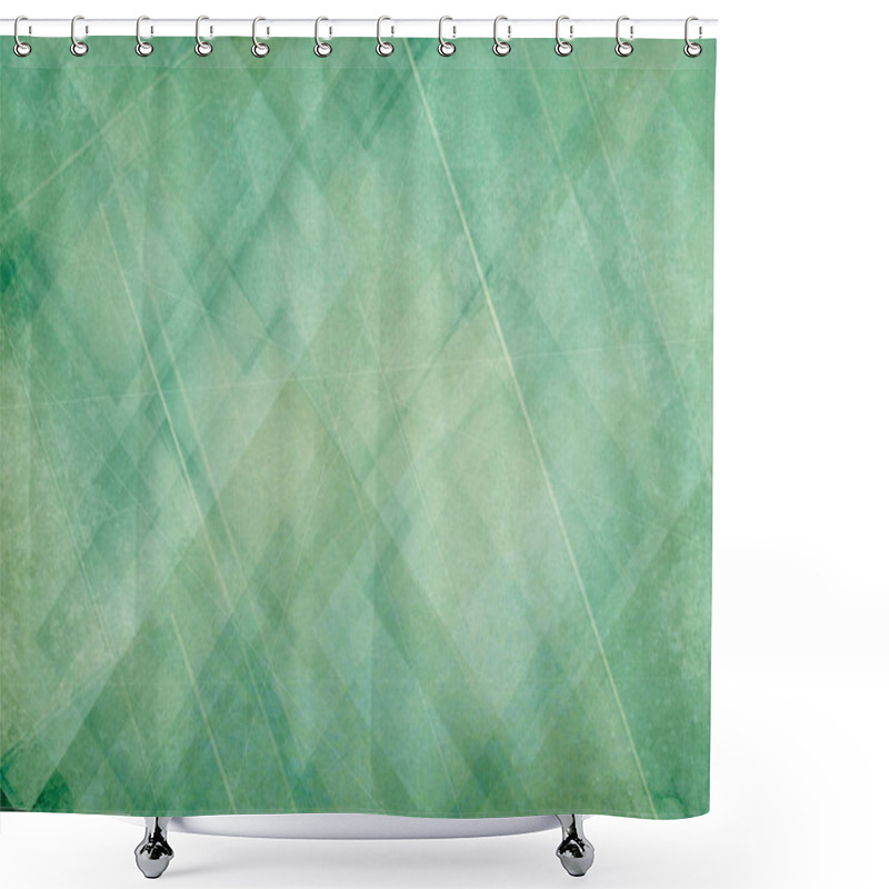 Personality  Abstract Green Background With Layers Of White Diamond And Triangle Shapes With Random Lines And Scratch Mark Grunge Texture Shower Curtains