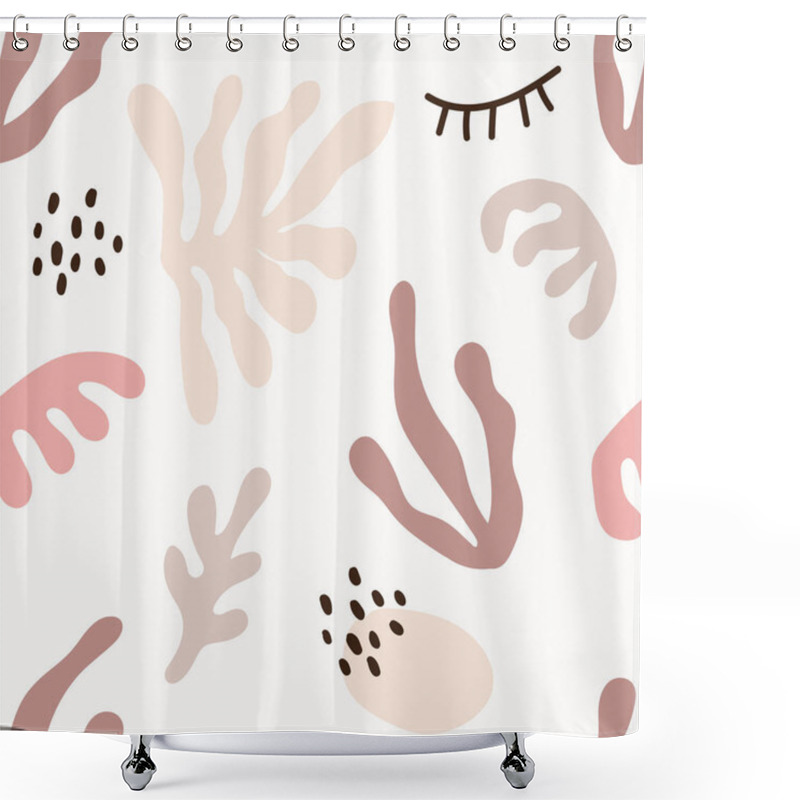 Personality  Cute Trendy Motley Seamless Pattern With Abstract Nature Shape Blots On White Background, Vector Illustration In Simple Flat Style Shower Curtains