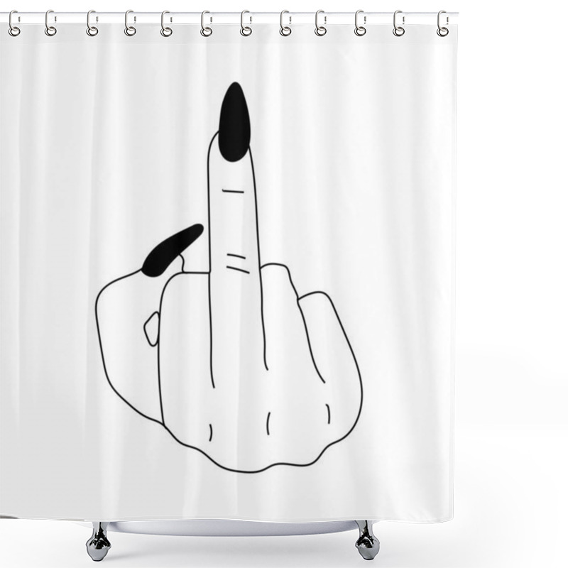 Personality   Line Art Middle Finger Hand Drawn Sign. One Line Vector Pencil Sketch Illustration Of Fuck You Sign. Isolated On White Background. Shower Curtains