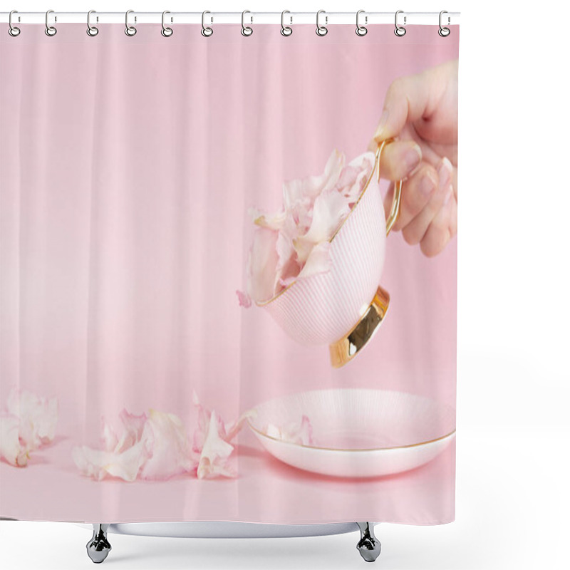 Personality  Flower Buds In Cup, Pink Background Shower Curtains