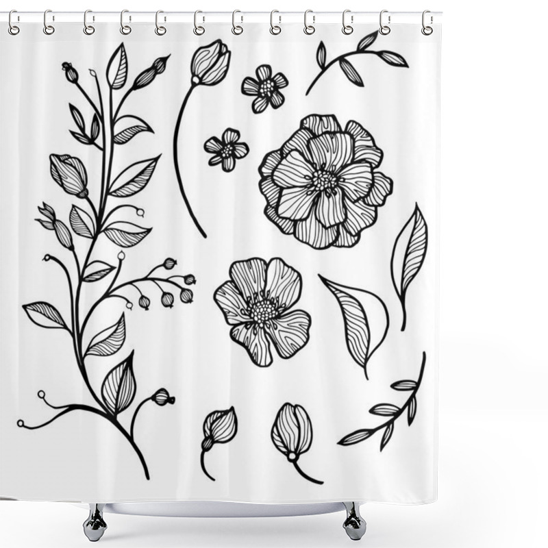 Personality  Set Of Flowers And Leaves Shower Curtains