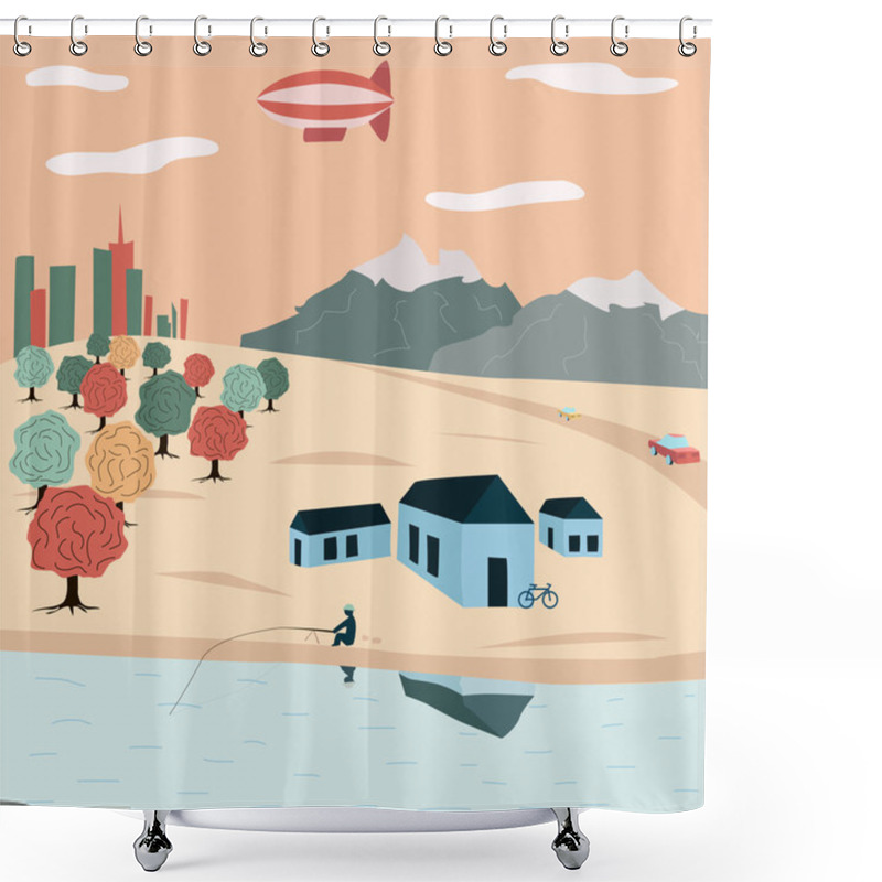 Personality  Lake House, A Man Fishing Shower Curtains