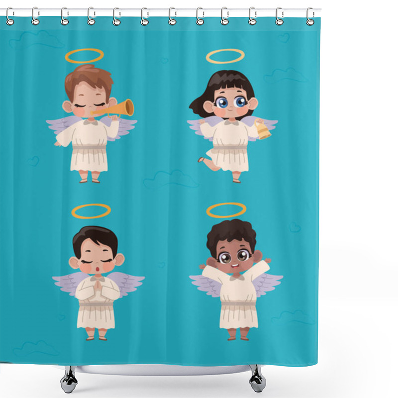 Personality  Four Cupid Angels Group Characters Shower Curtains