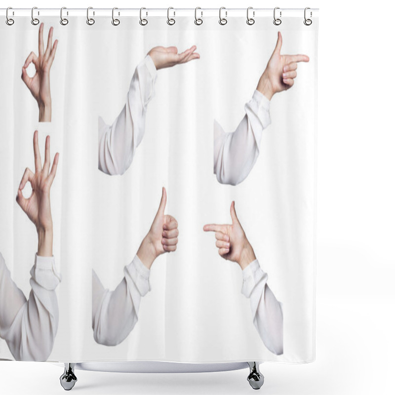 Personality  Set Of Gesturing Hands Isolated On White Background Shower Curtains