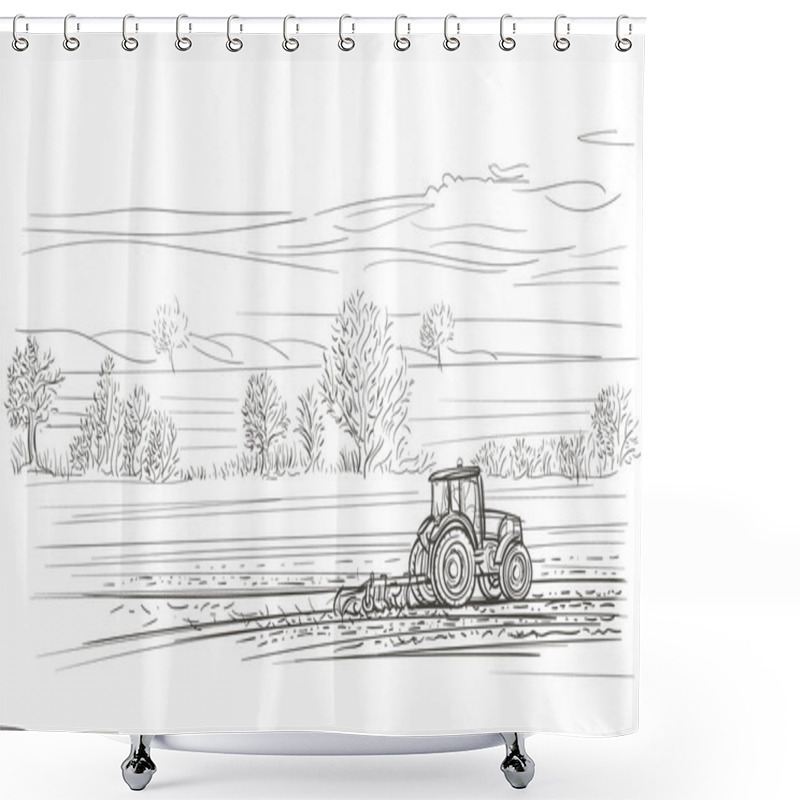 Personality  Tractor Working In Field Illustration. Vector. Shower Curtains