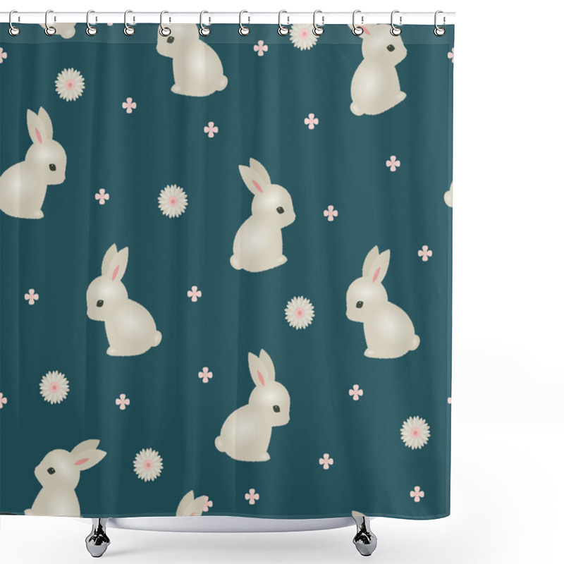 Personality  White Baby Rabbit Floral Seamless Wallpaper Shower Curtains