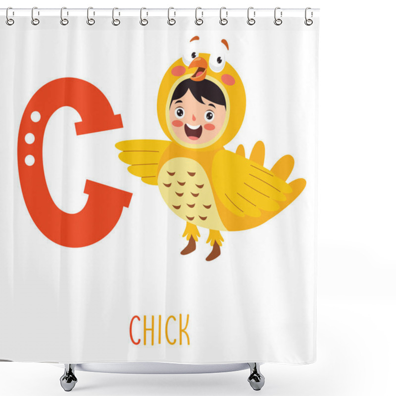 Personality  Character In Animal Costume Showing Alphabet Letter Shower Curtains