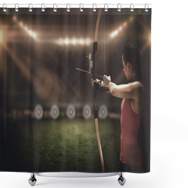 Personality  Woman Practicing Archery Shower Curtains