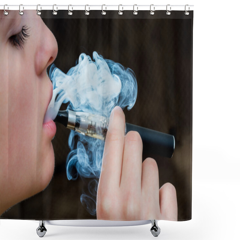 Personality  Female With An Electronic Cigarette  Shower Curtains