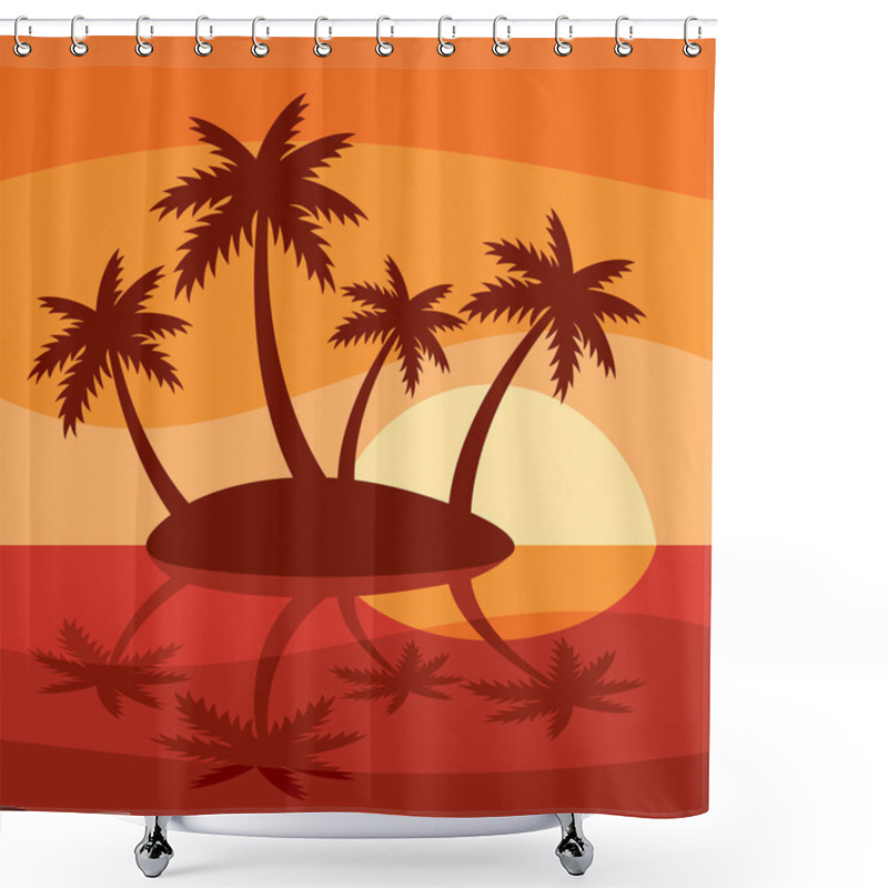 Personality  Illustration Of Tropical Island With Four Palms Shower Curtains