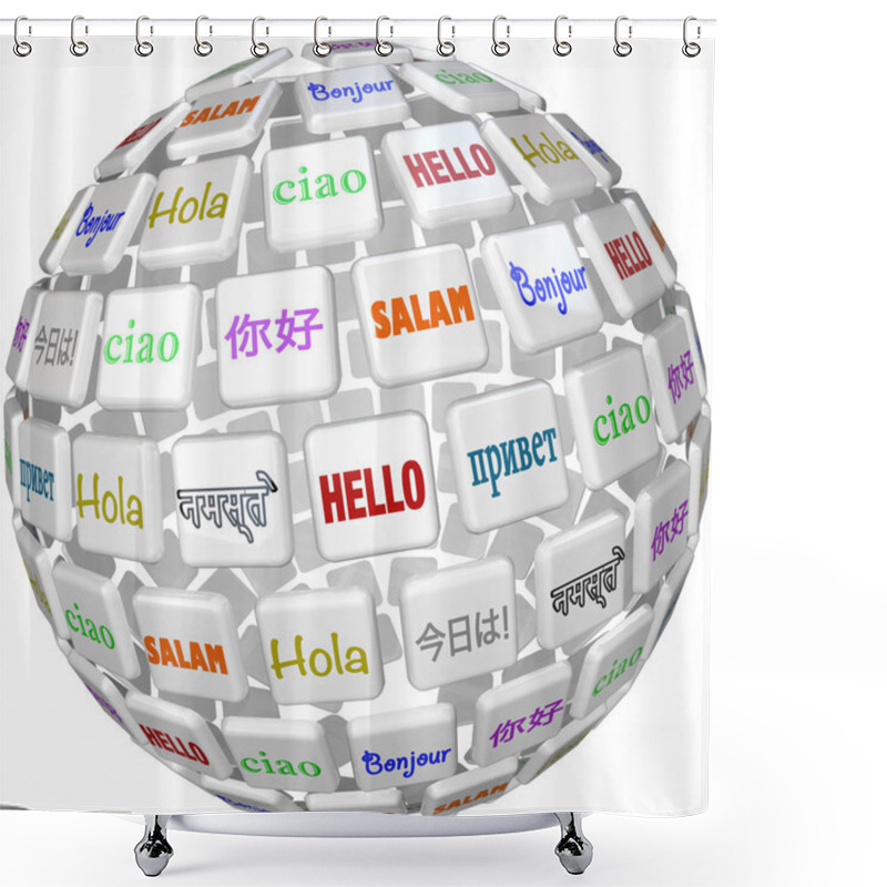 Personality  Hello Sphere Word Tiles Global Languages Cultures Shower Curtains