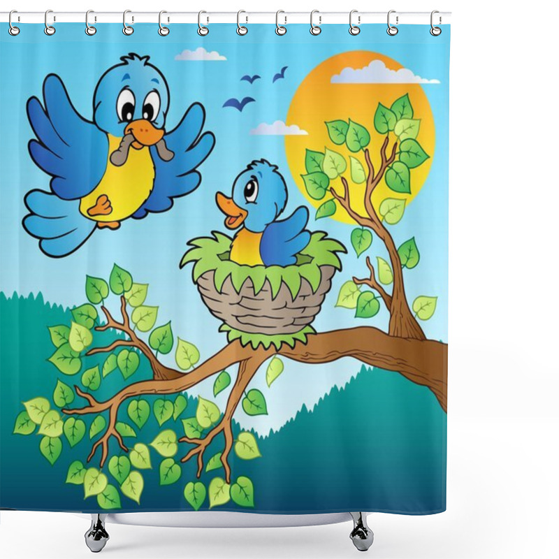 Personality  Two Blue Birds With Tree Branch Shower Curtains