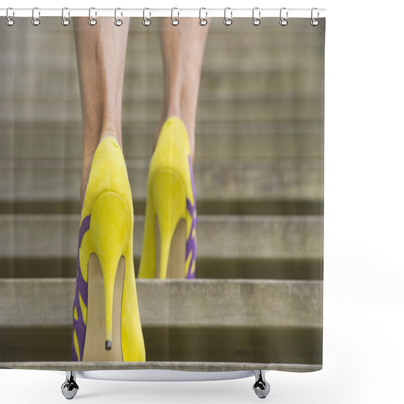 Personality  Woman In High Heel Shoes Walking Up Staircase Shower Curtains