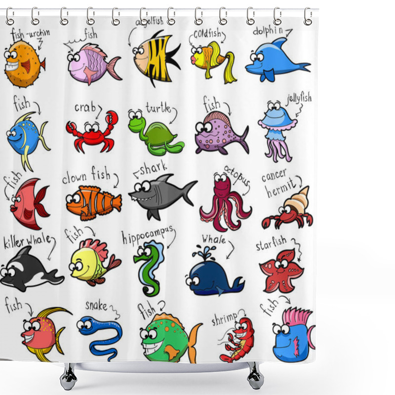 Personality  Big Set Of Cartoon Fishes Shower Curtains