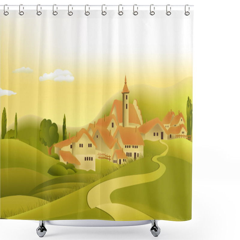 Personality  Rural Landscape With Little Town Shower Curtains