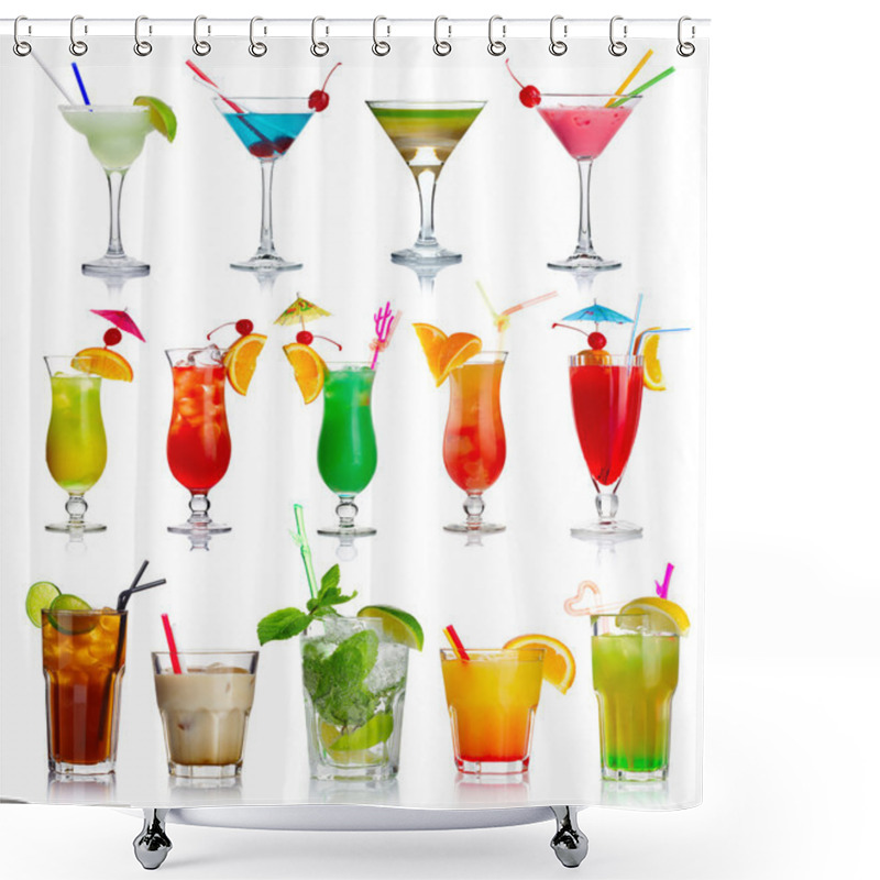 Personality  Set Of Alcohol Cocktails Isolated On White Shower Curtains