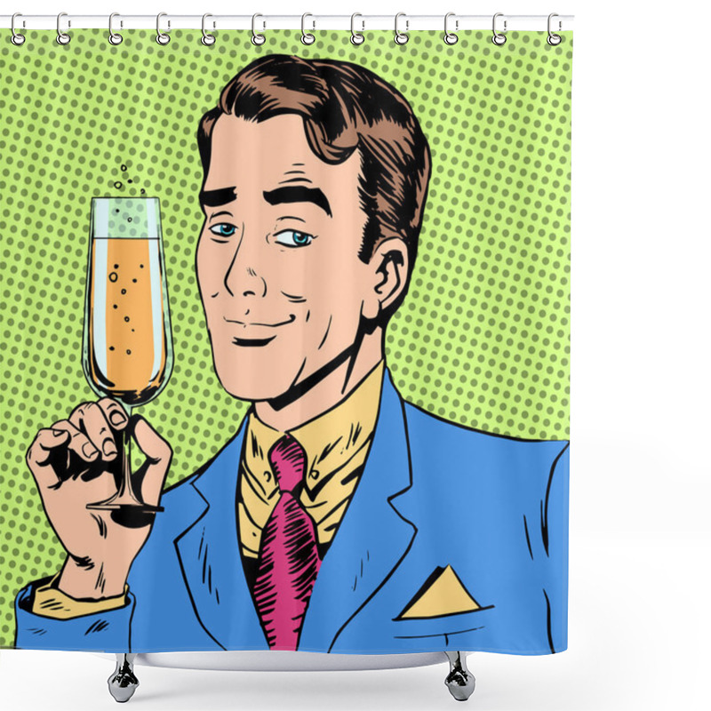 Personality  Man With A Glass Of Champagne Date Holiday Toast Shower Curtains