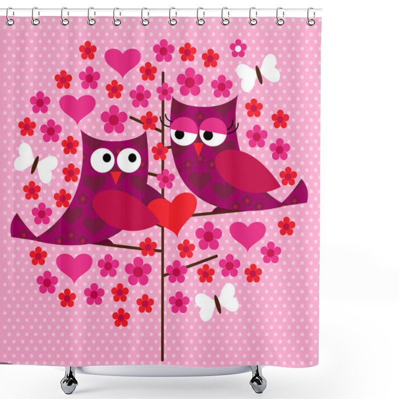 Personality  Valentine Owls With Hearts Shower Curtains