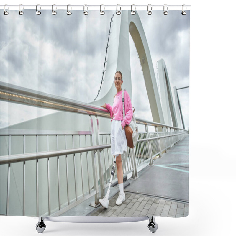 Personality  A Young Woman In Sportswear Engages In An Outdoor Workout, Embracing Every Moment. Shower Curtains